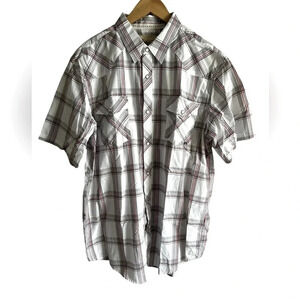 Coastal Men’s western style plaid SS shirt with pearl snap buttons.  Size 2XL
